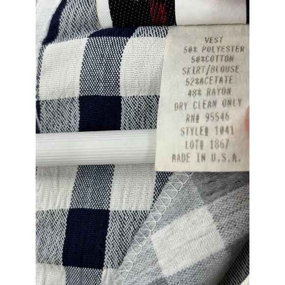 Allison Che Vintage Dress Womens 16 Blue White Check Print Maxi Vest Ruffles - Picture 10 of 16